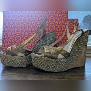 Giorgio Armani Metallic Gold Wedge Heels